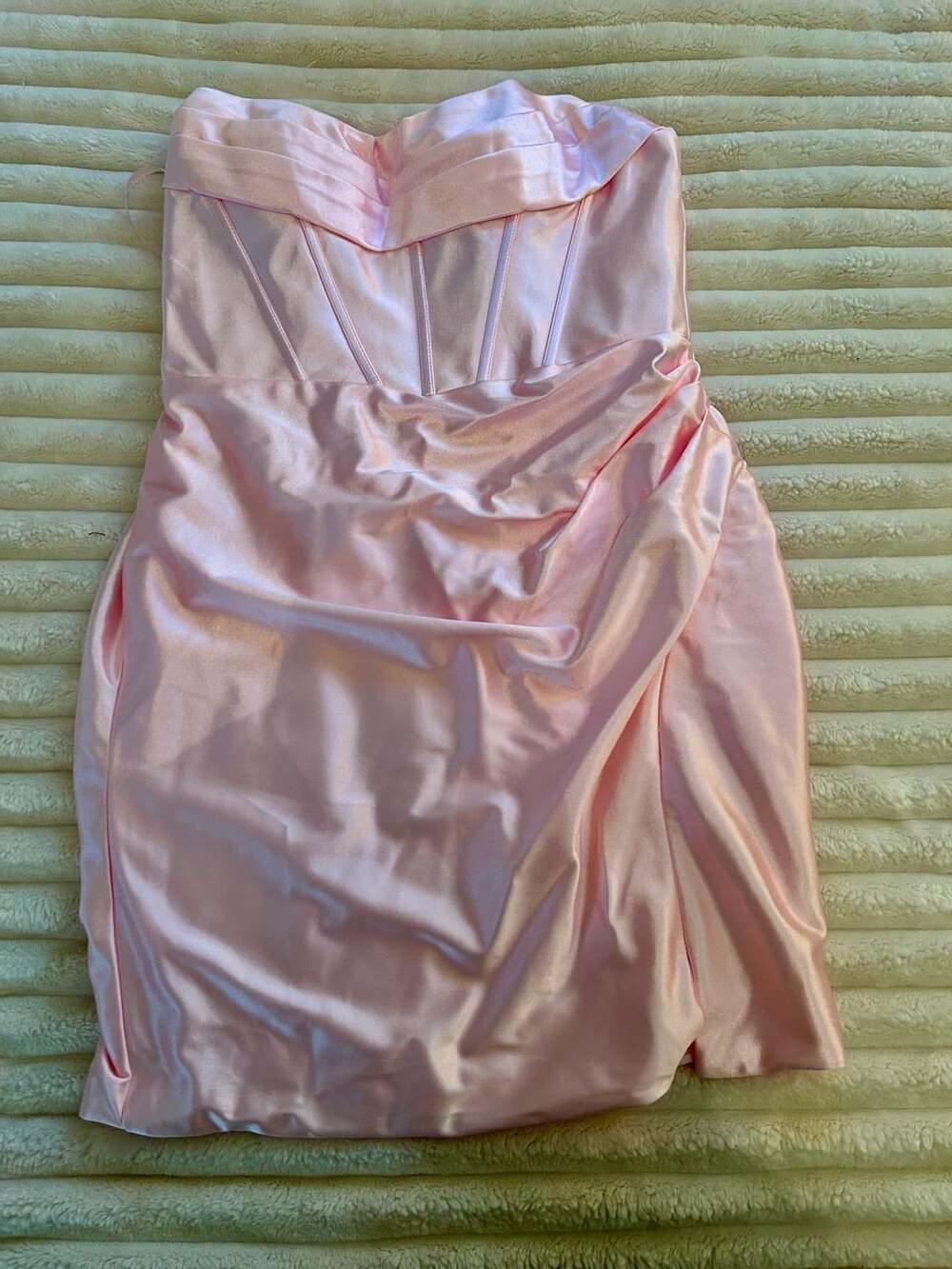 NWT Stacee’s Pink Satin Strapless Corset Bodycon Mini Dress